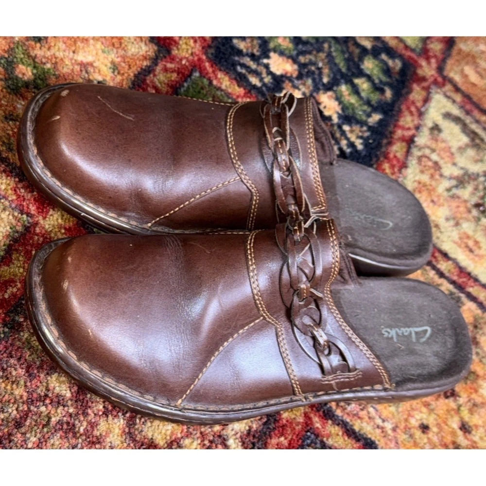 Clark's Brown Leather Clogs 9W